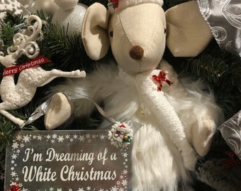 Christmas  Wreath, Silver and White Christmas Wreath , Christmas Mouse, Snowy Wreath, White Christmas Wreath, Let it Snow Christmas Wreath,