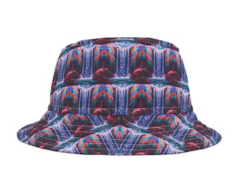 Hot Pink Psychedelic Rainbow Waterfall Bucket Hat |Trippy TyeDye Festival Style