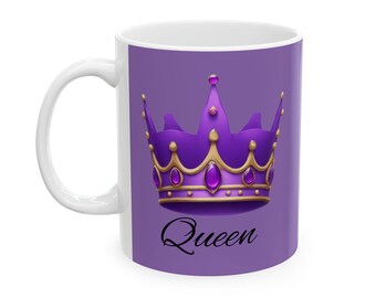 Queen Crown Ceramic Coffee Mug: Purple Majesty, Royalty Gift