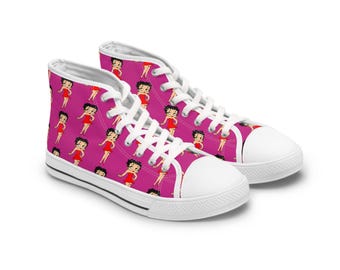 Baskets montantes roses à motif Bettie Boop, chaussures de personnage de dessin animé rétro