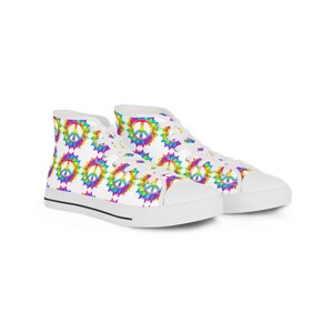 Rainbow Peace Sign High Top Sneakers: Psychedelic Hippie Shoes