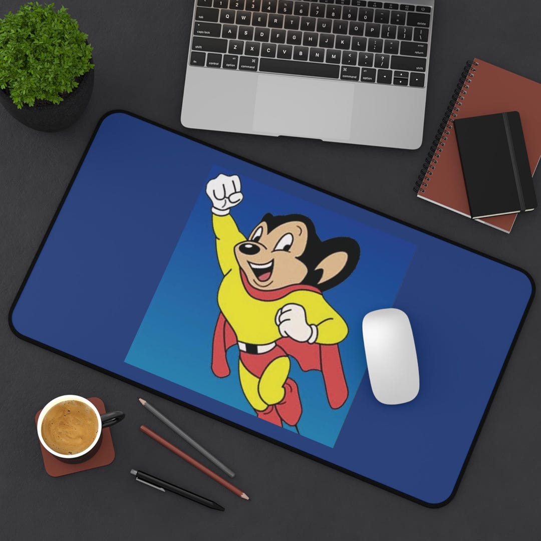 Cartoon Superhero Mouse Desk Mat | Non-slip Neoprene Desk Pad - Etsy