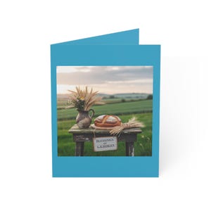 Lammas-wenskaarten (turkoois): Pagan Sabbat Wicca 1 augustus, set van 10, vieringskaarten graanoogst