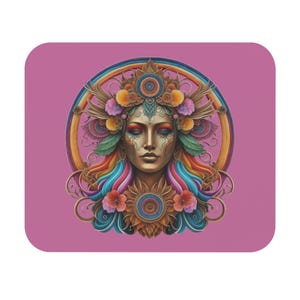 Goddess Mouse Pad (Lt. Pink), Psychedelic Art Rectangle Mat, New-Age Pagan Desk Accessory, Magic Mousepad, Spiritual Gift