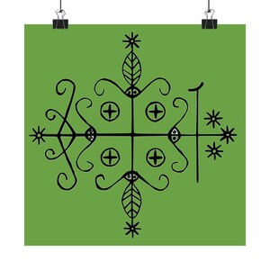 Vertical Posters (Green), Papa Legba Veve Loa Art, Voodoo Decor, Crossroads Keeper Print, Haitian Artwork, Matte Wall Hanging,
