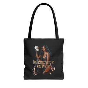 Gothic Witch Tote Bag: Black Canvas Shoulder Bag - Halloween Accessory