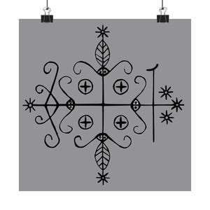Vertical Posters (Grey), Papa Legba Veve Loa Art, Voodoo Decor, Crossroads Keeper Print, Haitian Artwork, Matte Wall Hanging,