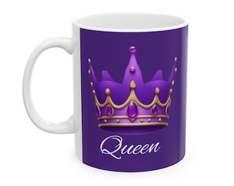 Purple Queen Crown Ceramic Mug: Royalty Gift for Coffee & Tea Lovers