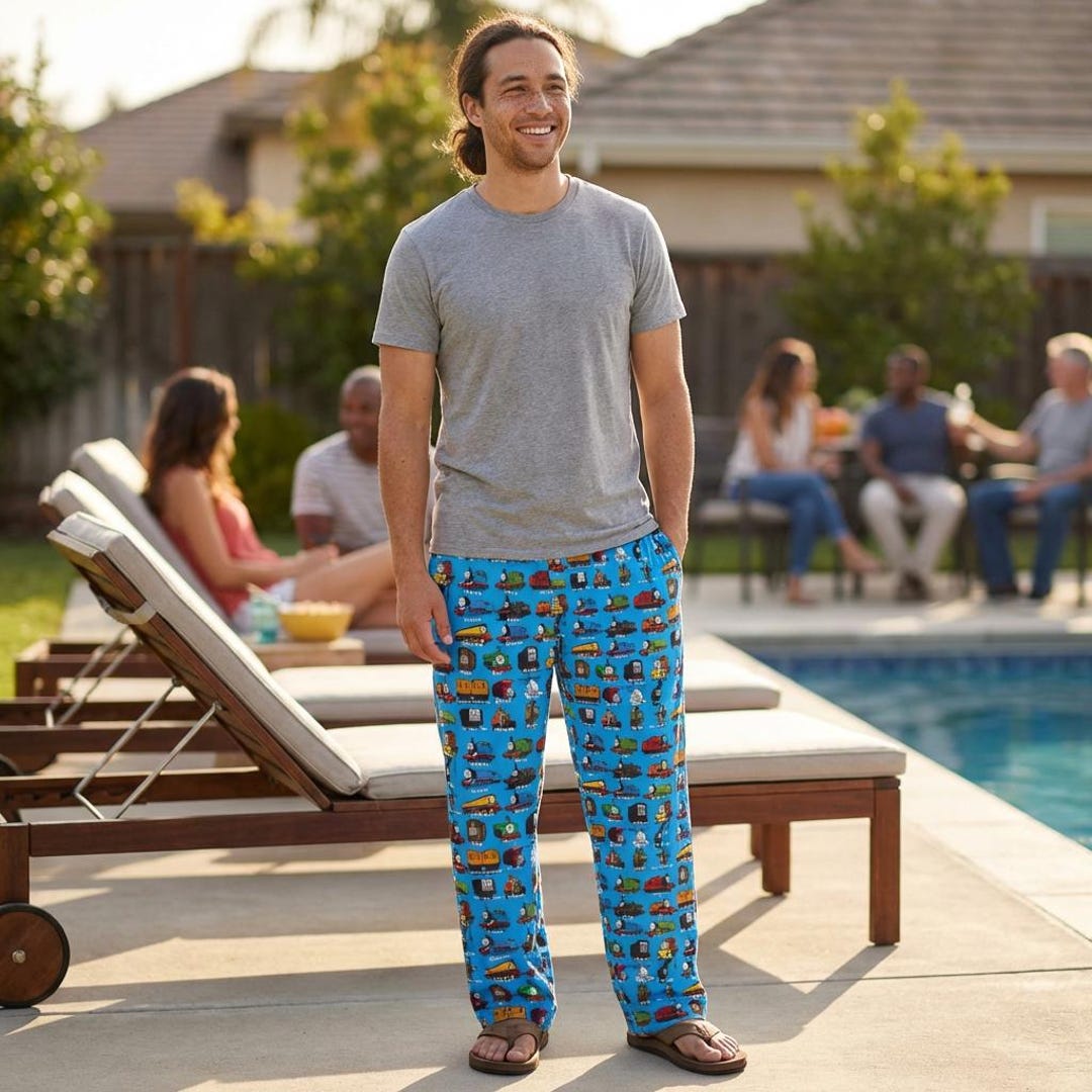 Thomas the Tank Engine Pattern Pajama Pants | Blue Train All-over Print ...