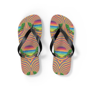 Lebendige Regenbogen Flip Flops Sommer Sandalen Bademode Schuhe Festival Schuhe Urlaub Essentials