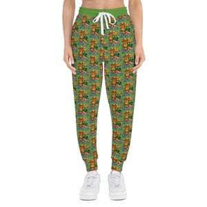 Tropical Print Athletic Joggers: Vibrant Green Lounge Wear