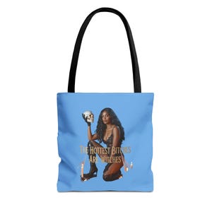 Gothic Witch Tote Bag: Blue Canvas Shoulder Bag, Halloween Accessory