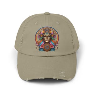 Verontruste pet, Goddess Witchy Wear, New Age psychedelische hoed, uniseks baseballpet, boho-hoofddeksels