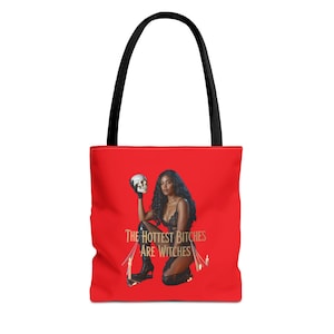 Gothic Witch Tote Bag: Red Canvas Shoulder Bag - Halloween Accessory