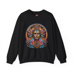 Goddess Psychedelic Sweatshirt, Hippie Crewneck, New-Age Witch Jumper, Wicca Pullover, Festival Clothing