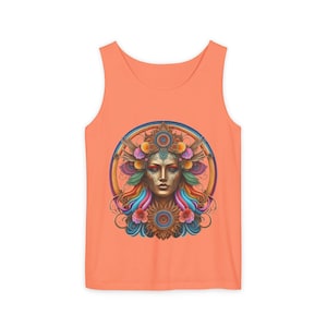Goddess Tie-Dye Tank Top: Psychedelic 1960s Style, Ring Spun Cotton