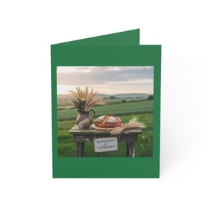 Lammas-wenskaarten (donkergroen): Pagan Sabbat Wicca 1 augustus, set van 10, vieringskaarten graanoogst