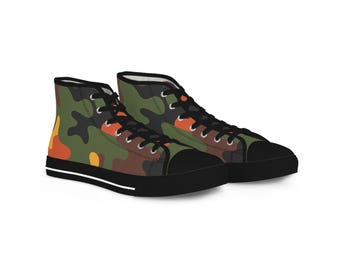 Grün Orange Techno Camouflage High Top Sneakers | Camo Muster Schuhe