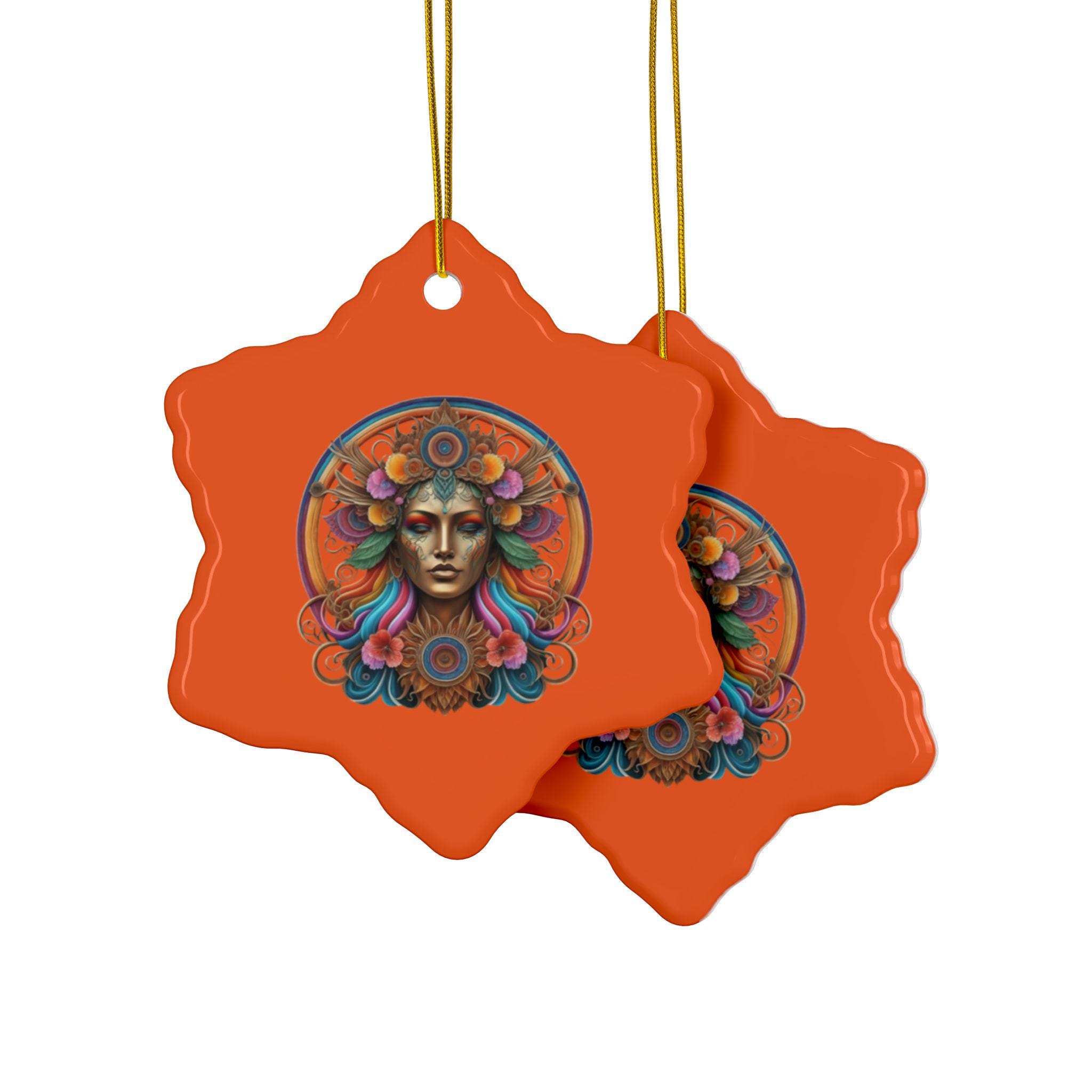 Ornamento psichedelico della dea pagana (arancione) / Decorazione festiva della stregoneria arcobaleno
