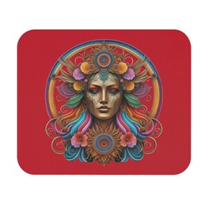 Goddess Mouse Pad (Dk. Red), Psychedelic Art Rectangle Mat, New-Age Pagan Desk Accessory, Magic Mousepad, Spiritual Gift