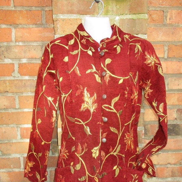 Damen Kurz Mantel Jacke M L XL Hippie Ornamente Vintage rot bordeaux Alternativ