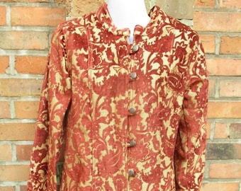 Damen Kurz Mantel Jacke M Gr.40 Hippie Ornamente Vintage beige rot Alternativ