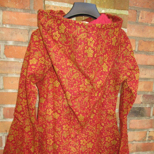 Damen Jacke Gr. XL S  Kaputze Zipfelkaputze Goa Hippie Alternativ Mittelalter Wolljacke rot orange Musterung Übergangsjacke