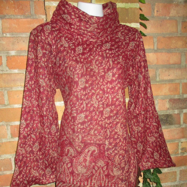 Pullover Poncho Wolle Kragen Fransen bunt rot S M L XL Hippie, Goa ethno Herbst Winter Einheitsgröße mit Taschen Wollpullover