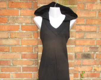 Kleid ethno Strandkleid Kapuze schwarz gotic S M L XL lang Maxi Mittelalter Hippie Hippiekleid