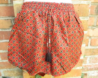 Short Pants Shorts Bermuda Silk Pants Sari Pants Pants Skirt Skirt Silk Hippie Goa Colorful Red Summer Pants