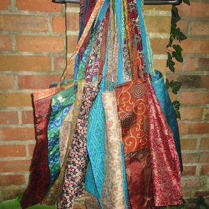 Beuteltasche Damen Tasche Schultertasche Seide Hippie Boho Retro Umhänetasche Beutel groß