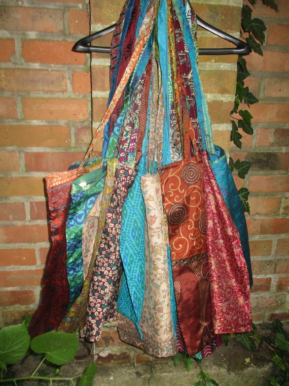 Beuteltasche Damen Tasche Schultertasche Seide Hippie Boho Retro Umhänetasche Beutel groß