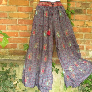 Silk Pants Sari Pants Harem Pants Skirt Skirt Silk Hippie Goa Yoga Pants Colorful Blue Summer Pants Pw 04 24