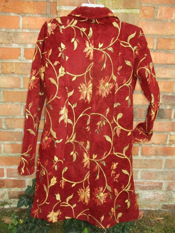 Damen Kurz Mantel Jacke M Hippie Goa Ornamente Vintage weinrot rot - Main Image