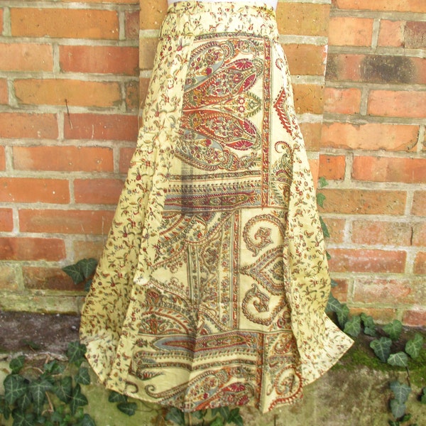 Skirt Silk Silk Skirt Wrap Skirt Orient Hippie Gypsy India Sari Summer Skirt Goa Colorful Beige Red Paisley