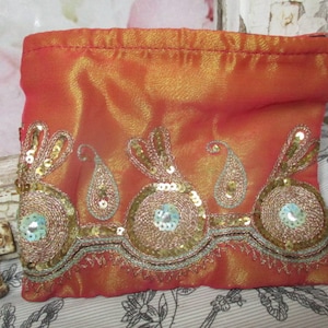 Schminktasche Börse Täschchen Seide bunt Kosmetiktasche Hippie Seidentasche Goa Pailletten bestickt