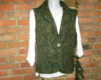 Wollweste Weste Jacke Hippie Vintage Gr. XL Hippie Goa ethno  Mittelalter Merino grün Musterung Paisley Herbst Winter