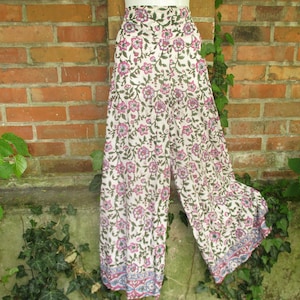 Pants Summer Harem Pants Baggy Pants Fabric Pants Hippie Ethno Goa Batik New S M colorful white pattern flowers flower pants 24