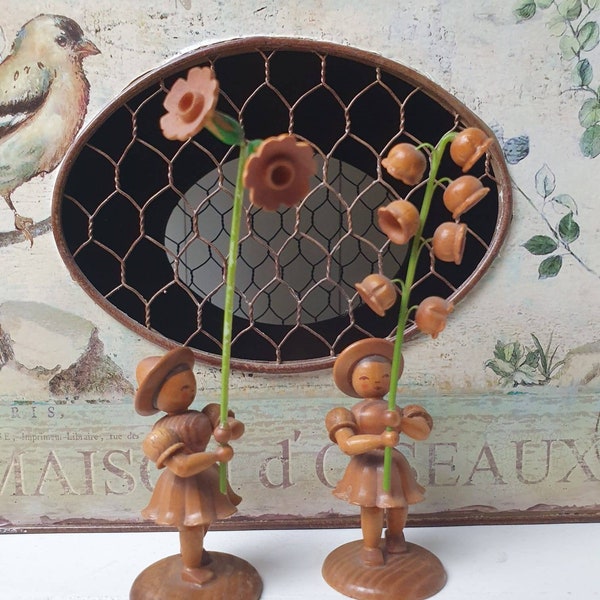 Figuren, Blumenkinder, Holzfiguren, Erzgebirge, Volkskunst, vintage, retro,