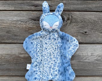 Fawn Baby Lovey blankie security Blanket handmade baby shower gift - Blue - Regular