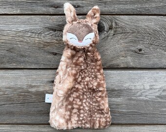 Fawn Baby Lovey blankie security Blanket handmade baby shower gift - Brown - Small *PRE-ORDER*