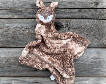 Handmade Fawn Lovey Blanket - Minky Baby Security Blanket