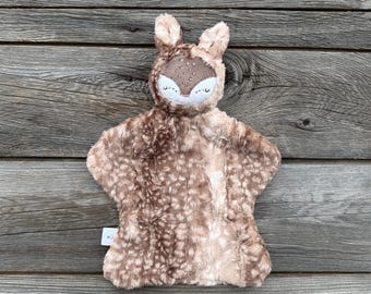 Fawn Baby Lovey blankie security Blanket handmade baby shower gift - Brown - Regular *PRE-ORDER*