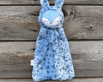 Fawn Baby Lovey blankie security Blanket handmade baby shower gift - Blue - Small