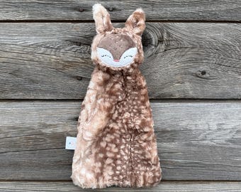 Fawn Baby Lovey blankie security Blanket handmade baby shower gift - Brown - Small