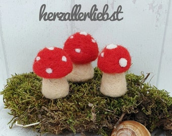 3, Filz Pilze, Fliegenpilz, gefilzt, needlefelt, Märchenwolle, Merinowolle, mit der Nadel gefilzt, Filzpilz, Türkranz, Tischkranz, Kaufladen