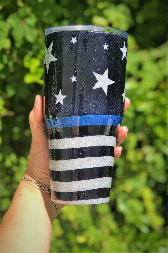 thin blue line glitter tumbler