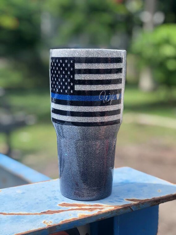 thin blue line glitter tumbler