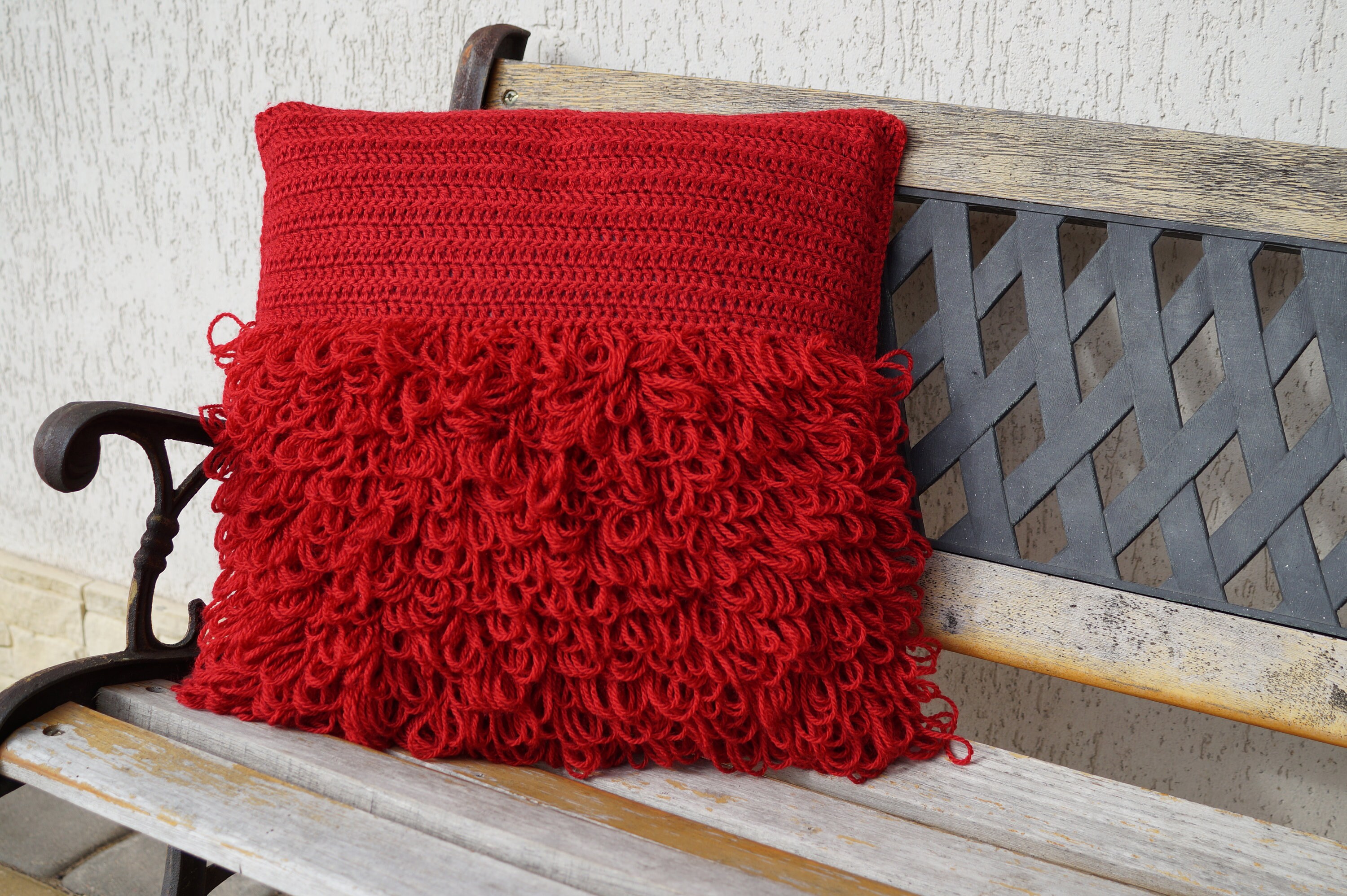 Red Pillow Crochet Throw Pillow Decorative Pillow and Cover Etsy