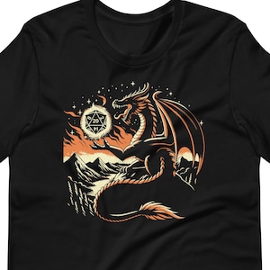 Stunning Dragon Wrapped Around a D20 Tee | Unique Tabletop Gaming Shirt for rpg Lovers & Gamers Gift